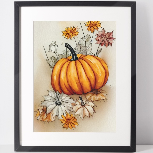 Wall Art Watercolor Floral Pumpkins Print Poster Card Unframed - Picture 3 of 12